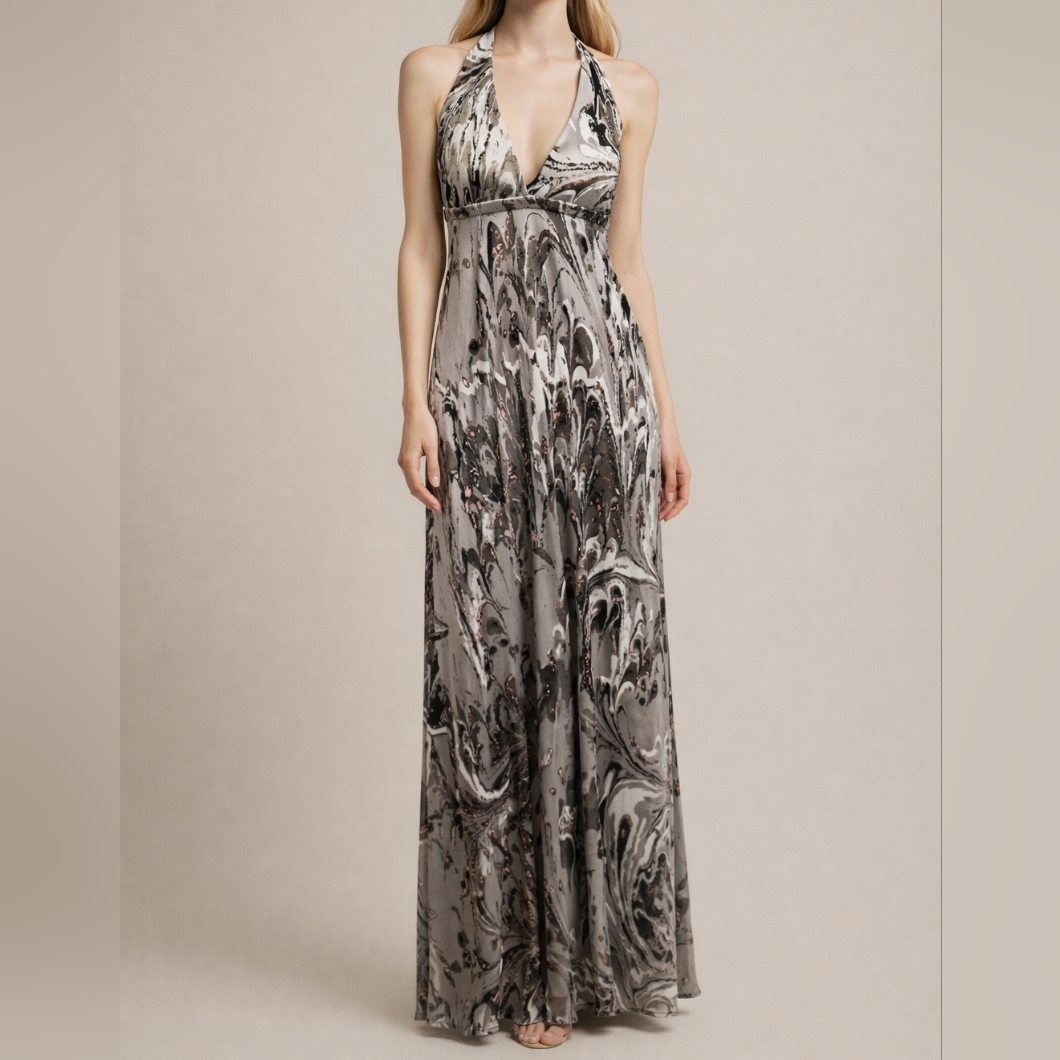 Nwt Lotta Stensson Silk Marble Halter Maxi Dress
